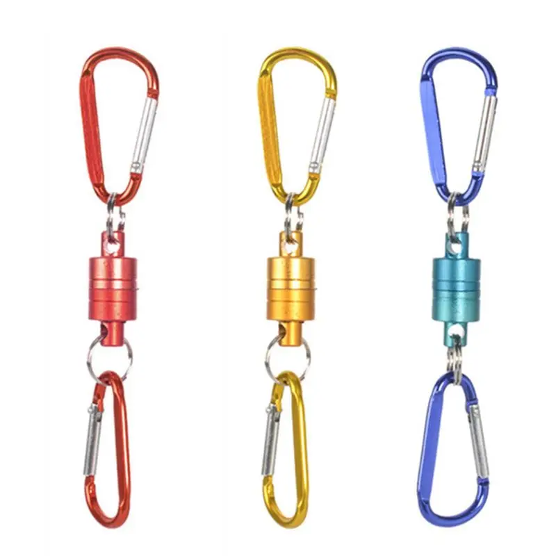 Y1UB Outdoor Fishing Hiking Net Release Hanging Holder Magnet Buckle Lanyard Double Keychain Hook Carabiners Clip