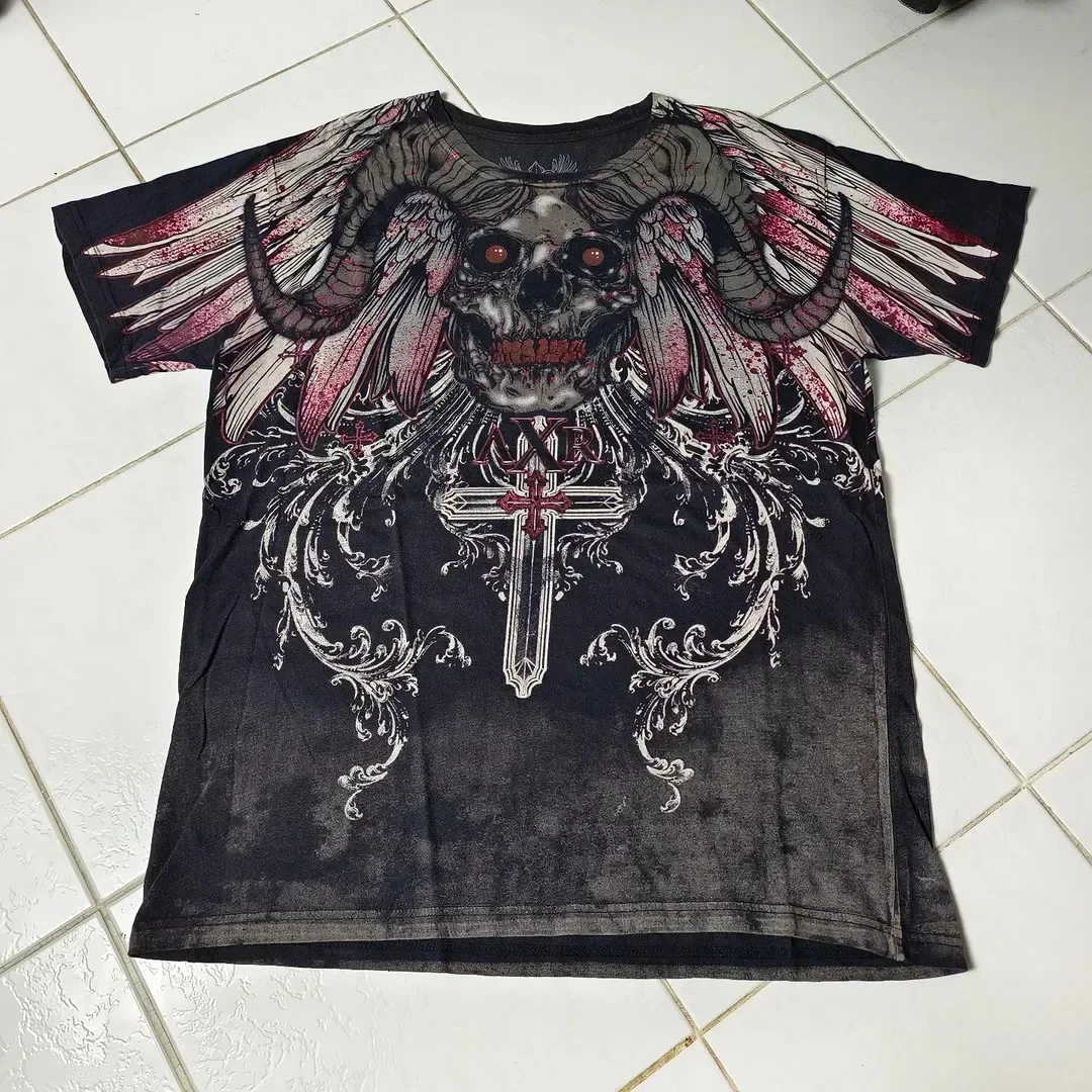 

Xtreme T-shirt Men's Y2K Fashion Bible Pattern Printed Short Sleeve Hardship High Street Gothic Trendy Cotton T-shirt