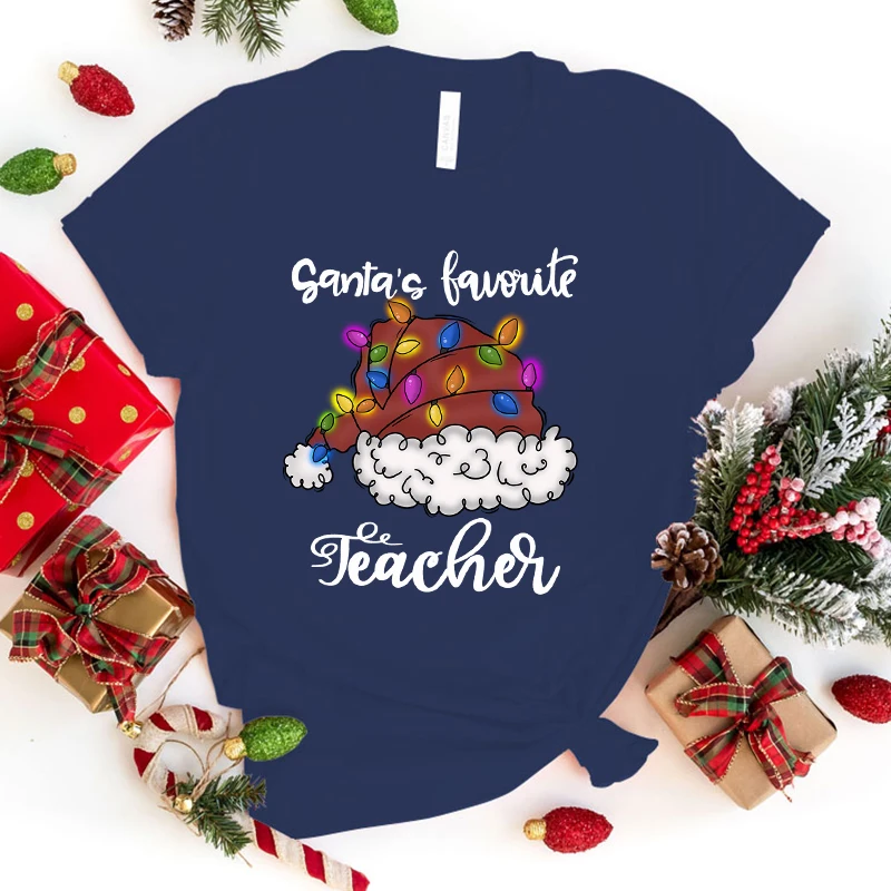 Fashion Unisex T-Shirt Christmas Santa'S Favorite Teacher Print Designed Summer Tops Tees(Premium T-shirt)