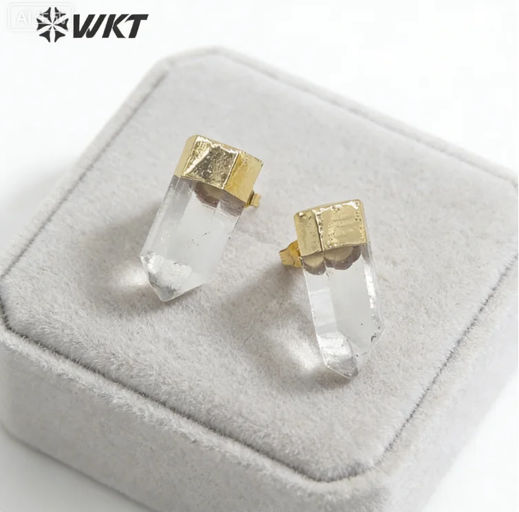 

WT-E640 WKT Новые дизайнерские женские серьги-гвоздики из натурального прозрачного кварца, модные, с золотым покрытием, в форме пули, прозрачные, ACC
