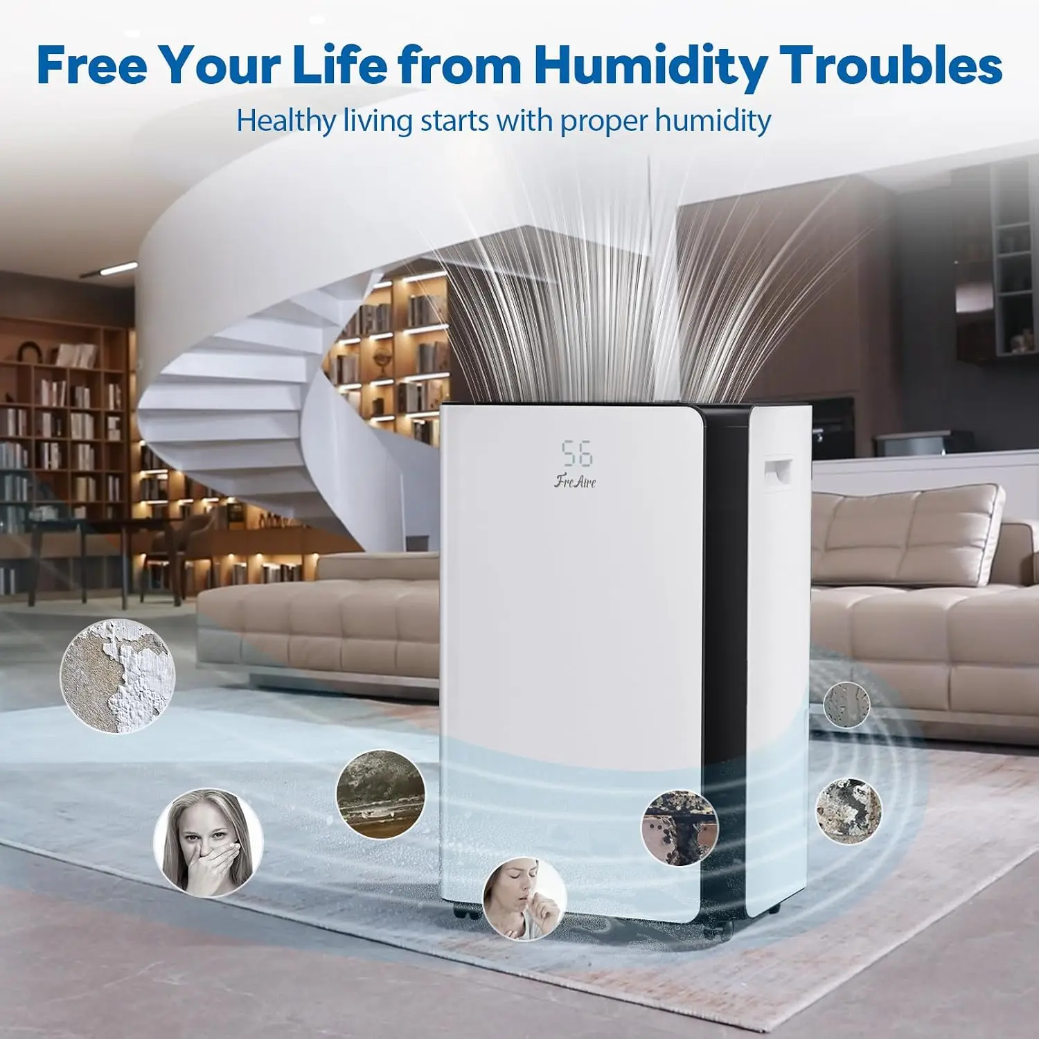 54Pint Dehumidifier for 4500Sq.Ft, Compressor Dehumidifiers for Home, Front Humidity Value Display&Quiet Dehumidifier