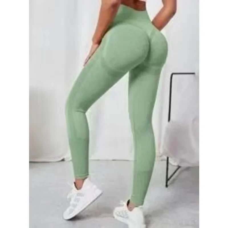 ผู้หญิงไม่มีรอยต่อกางเกงขายาวถักกางเกงขายาวเอวสูงยกสะโพกแฟชั่นฟิตเนสโยคะ Tights กางเกงออกกําลังกาย