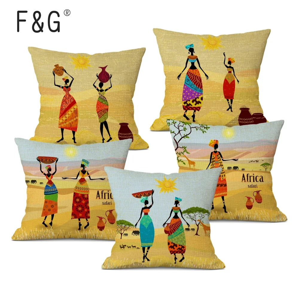 Africa Safari Decorative Cushion Cover African Woman Custom Throw Pillow Case National Costume Pattern for Home Sofa Decor