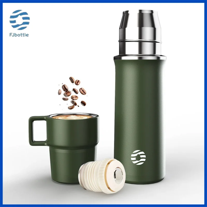 

Fjbottle Термобутылка 600 мл Бутылка для воды из нержавеющей стали Дорожная чашка с ручкой Термоизоляция Кофейная чашка Посуда для питья