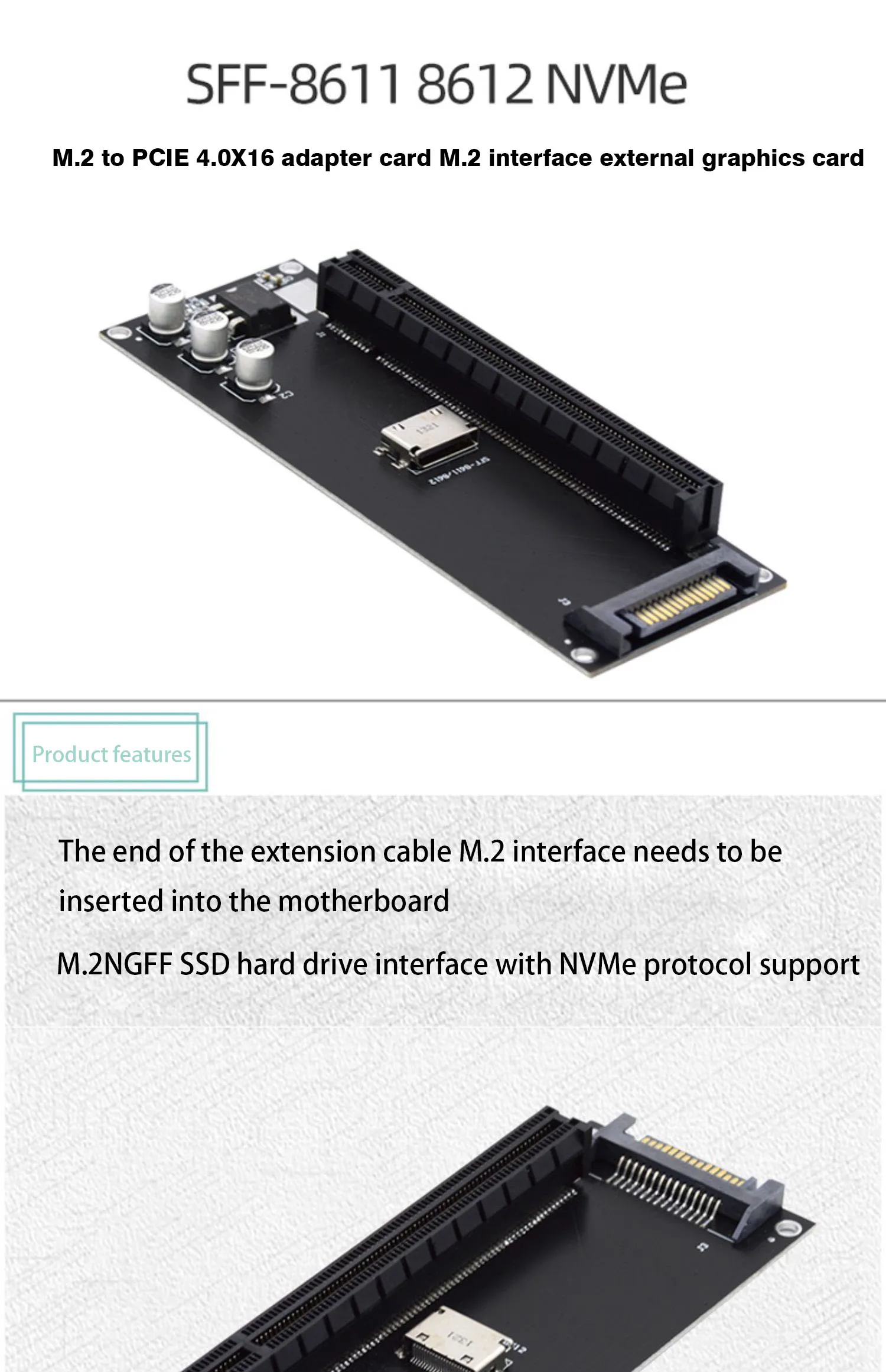 SFF-8611 Oculink to PCIe 4.0 X16 Slot Adapter PCI-E 4.0 Expansion