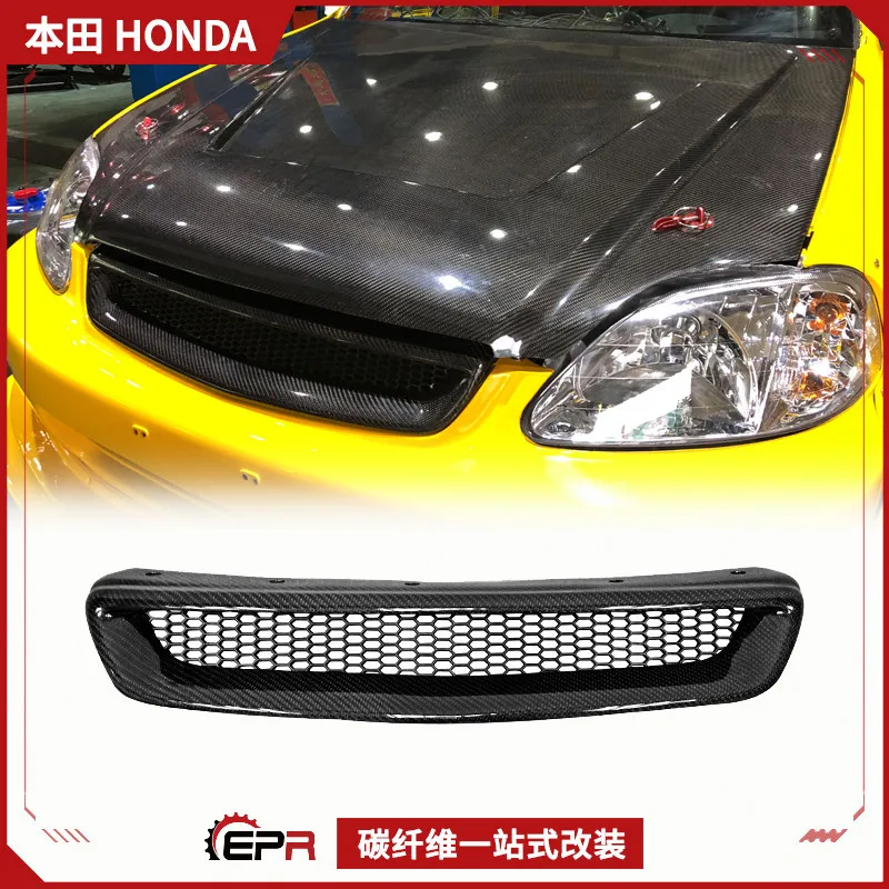 

Suitable for Honda Civic 6th generation EK modification, carbon fiber front bar middle mesh cover, replacement, front mask