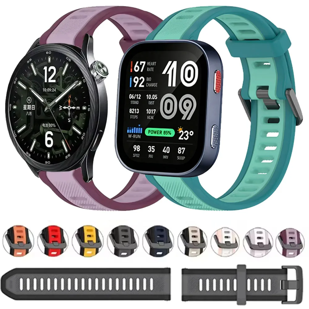 18/20/22mm Silicone Strap for Xiaomi 5/S5-4-3 Sports Wristband OPPP X3-S-X3 Mini Oneplus Watch 4-Lite Amazfit Active Max/Bip Max