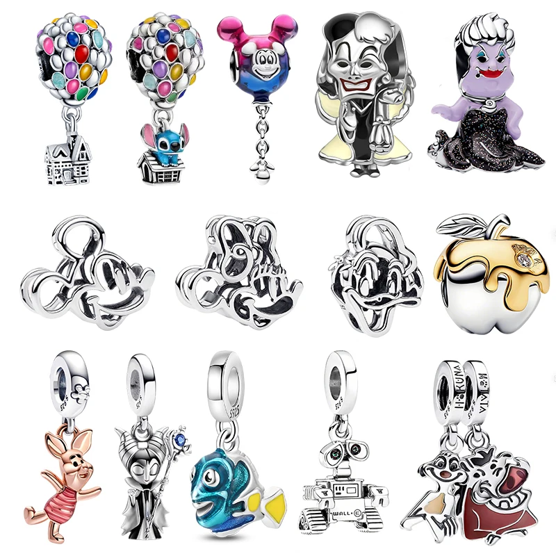 925 Silver Potdemiel Disney Stitch Mickey Minnie Beaded Charms, Fit For Necklace Bracelet DIY Birthday  Women's Party Gift