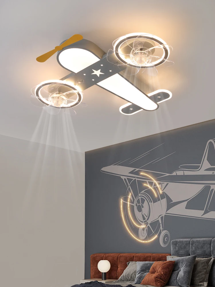 Children's Room Light Full Spectrum Led Eye Protection Aircraft Fan Lamp Boy Bedroom Fan Ceiling Light