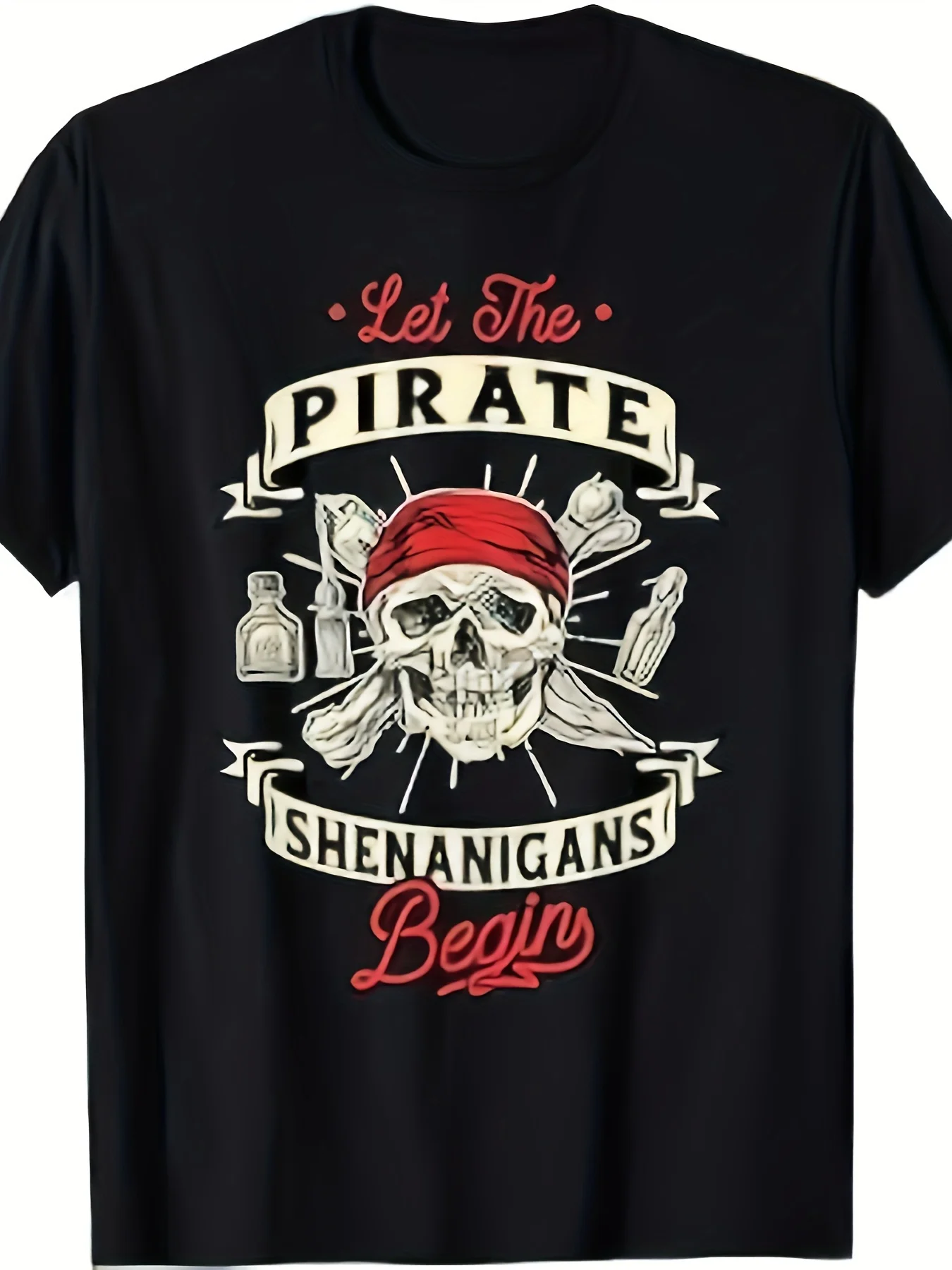 1pc, The Pirate Prank Begins - Skull Head Freedom T-Shirt Comfortable Version - Breathable, Soft, Mother Pattern, Casual Short-S