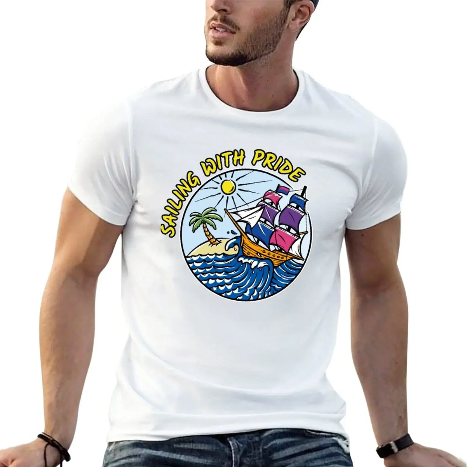 New LGBTQ Sailing Ship with Bisexual Flag, Summer Time T-Shirt boys t shirts sublime t shirt black t-shirts for men