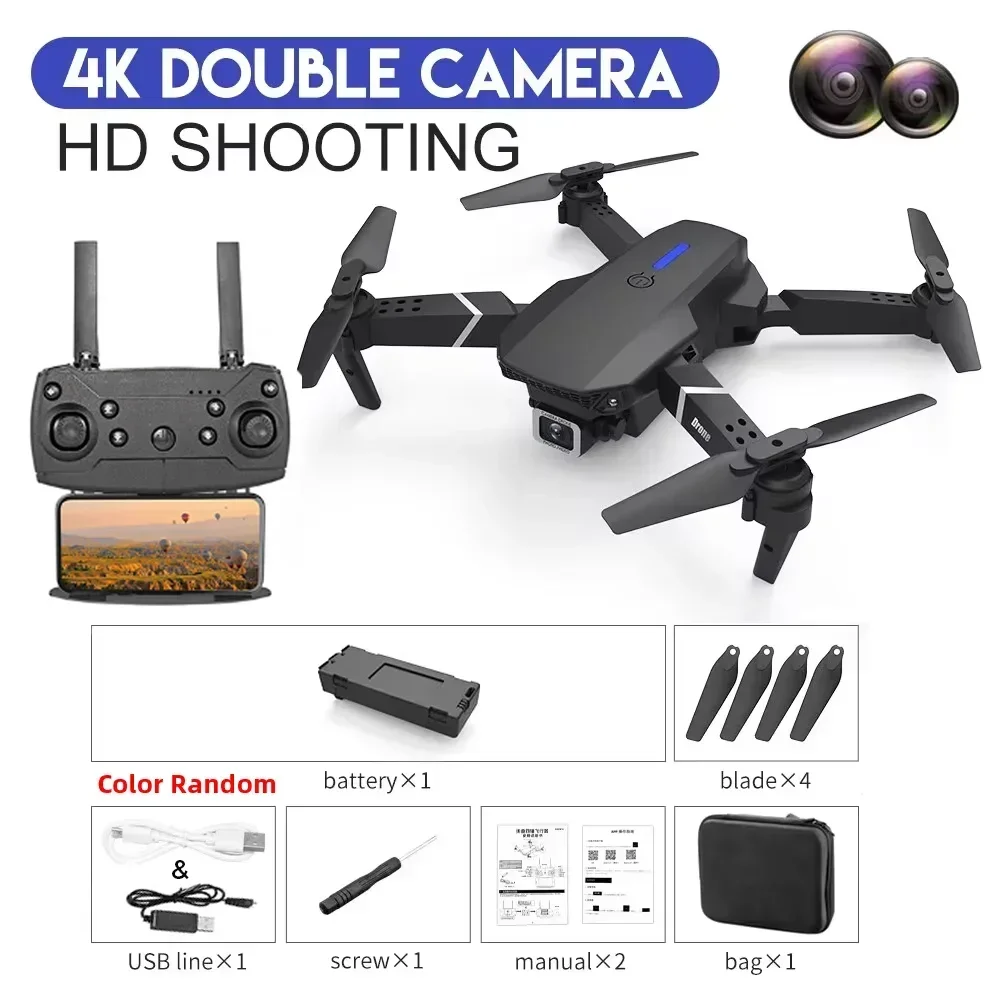 2025 E88 Pro Drone Foldable Quadcopter 4K 1080P Dual Camera WiFi FPV Wide Angle HD Altitude Hold RC Gift