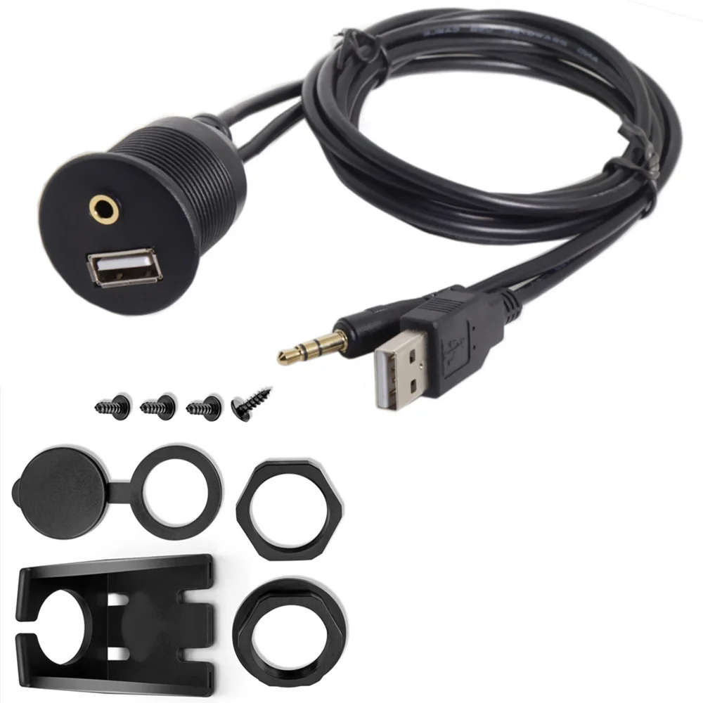 USB Flush Mount Panel USB 2.0 USB 3.0 3.5mm Extension 3.5 Mm Jack Dashboard Waterproof Line Cable For Car Motorcycle