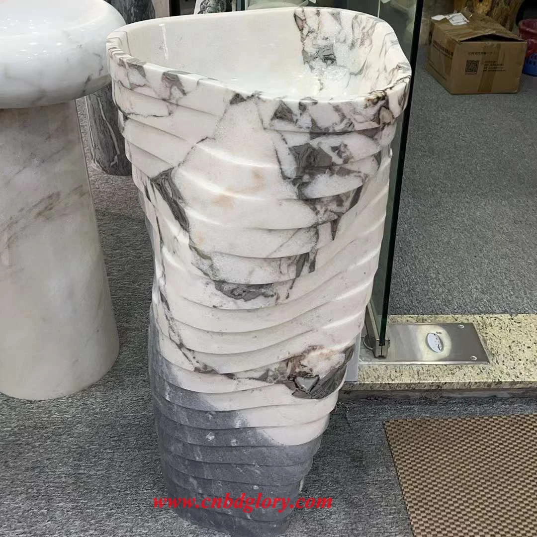 Modern marble wash basin with hand-painted rectangular design, waterproof countertop sink for bathrooms, kitchens and villas
