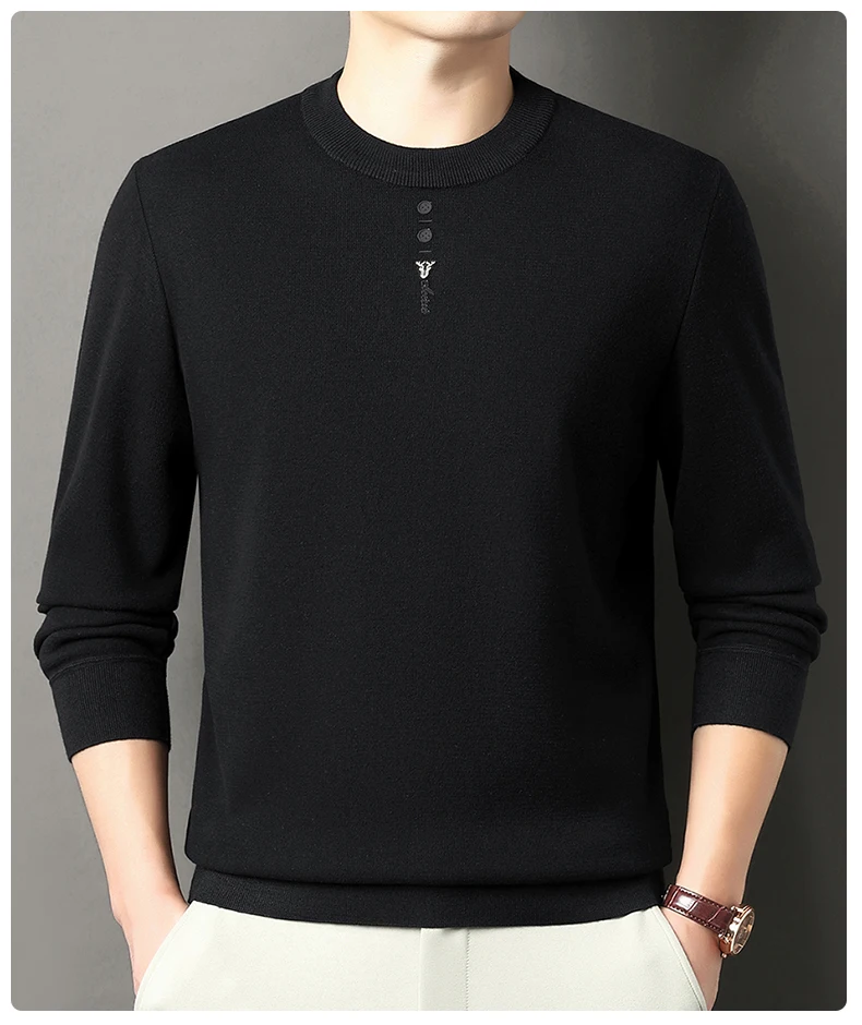 

2025 зимний новый толстый шерстяной свитер с круглым вырезом и бархатом для мужчин, теплый вязаный кашемировый свитер с вышивкой