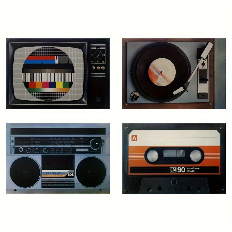 4pcs Set, Retro High-Fidelity 80s/80s Style Placemats, Burlap Placemats, Suitable for Dining and Kitchen Table Decor