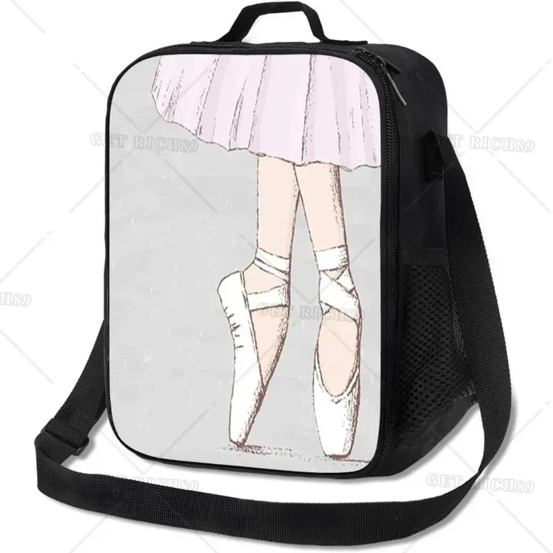 Ballet Dancer Pattern Portable Lunch Box with Side Pocket Insulated Lunch Bag for Women Girls Kids for School Work Office Trip