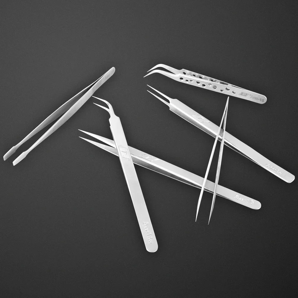 Precision Industrial Tweezers Anti-static Magnetic Curved Straight Tip Stainless Forceps For Electronics Soldering Hand Tools