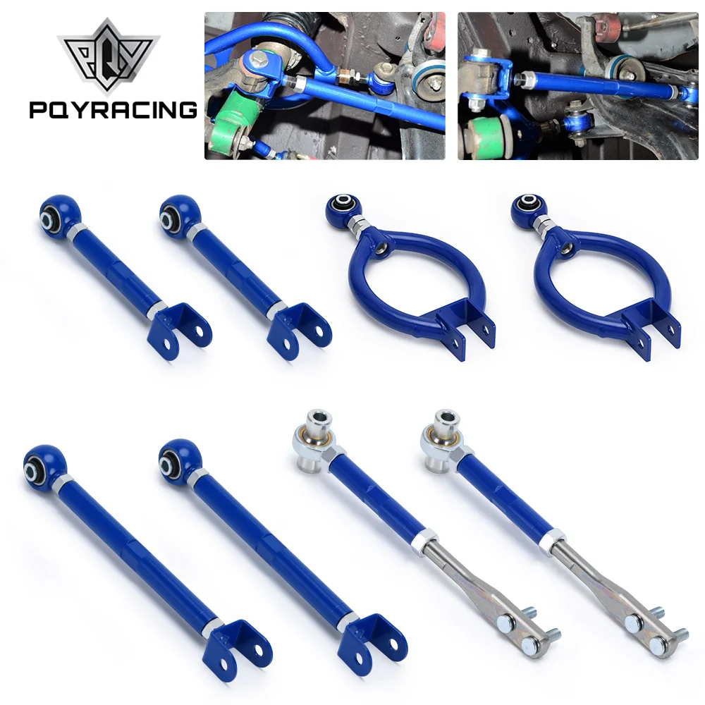 PQY - FOR 89-94 240SX S13 Camber + Traction Arm + Tension + Rear Toe Arm Adjustable Blue 9816+9823+9836+9805