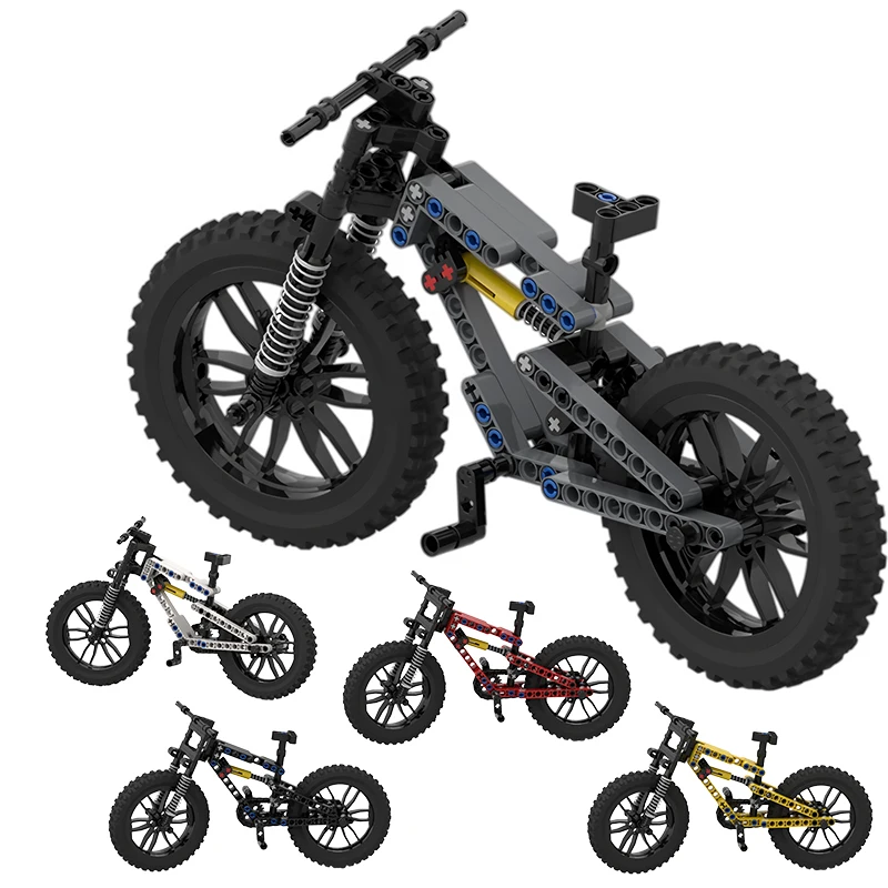Off-Road Mountain Bike Downhill Bicycle Front Dual Shock Absorber Chain Linkage MOC Building Block Simulation Model Toy Kid Gift