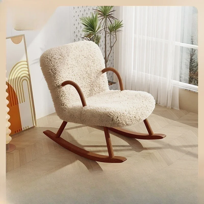 A curtilage American-style single person sofa home balcony leisure rocking chair lambswool lounge chair solid wood lazy