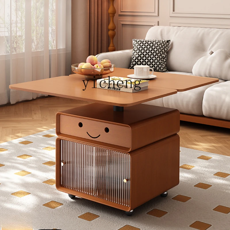 

ZC solid wood lifting coffee table movable folding multi-functional dining table dual-purpose small sofa side table