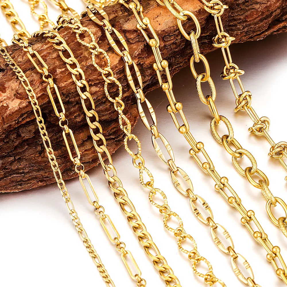 1Meter No Fade Stainless Steel Metal Thick Chains Gold Color Necklace for DIY Bracelet Fashion Jewelry Making Supplies Wholesale