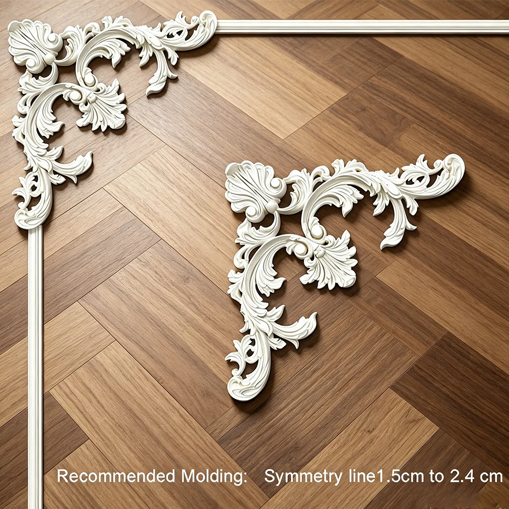 French Style Carved PU Applique Onlay,DIY Decorative Moulding Ornament for Ceiling Corner Wall Door Cabinet Home Furniture Decor