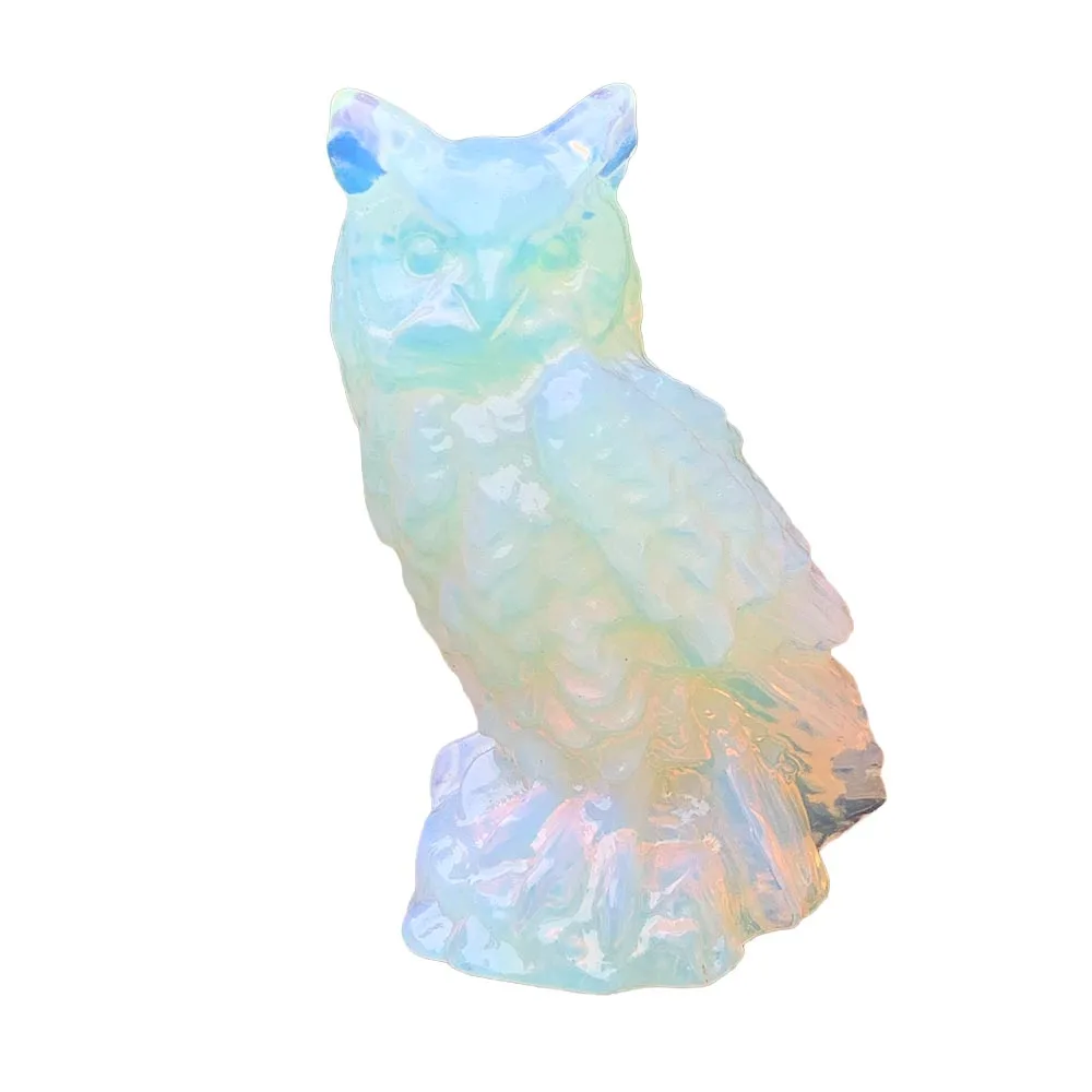 8cm Opalite Owl Statue Hand Carved Crystal Animal Figurine Reiki Healing Energy Stone Spiritual Wisdom Home Decor Gift