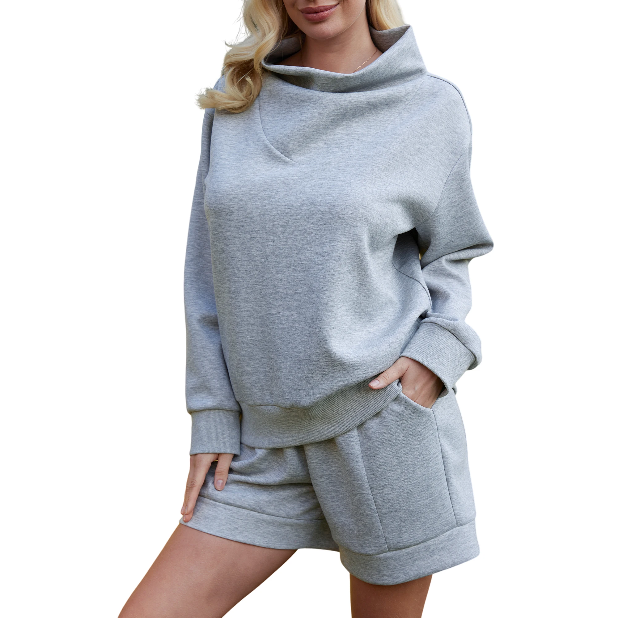 

Women's Sweatshirt Set Spring Autumn Long Sleeve Tops With Shorts Homewear 2 Piece Set Loose Round Neck Loungewear Pyjama Femme