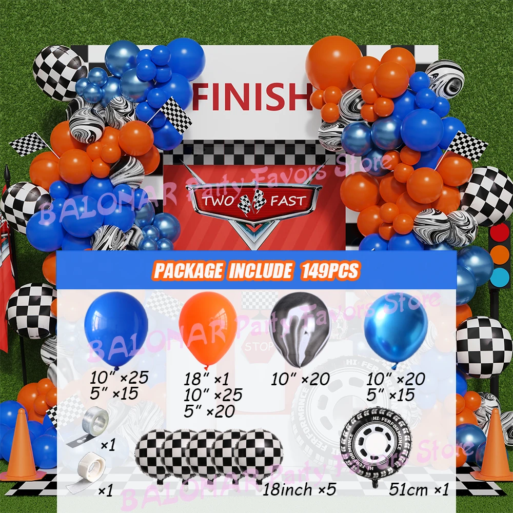 Race Car Balloons Arch Garland Kit 18inch Checkered Wheel Foil Balloon Racing Car Theme Two Fast Birthday Party Supplies Globos