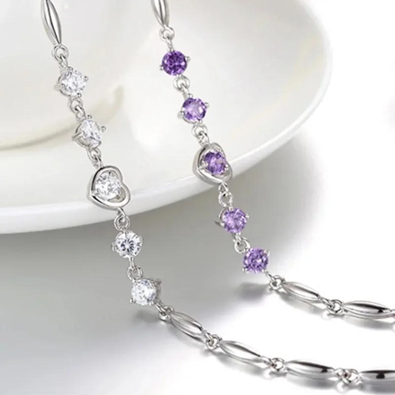 New Love Heart Zircon Amethyst Bracelet for Women Elegant Sterling Silver Cubic Zirconia Lucky Bracelet Jewelry Cccams España