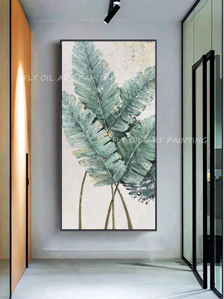 

Leaf green knife grey 100% hand-made landscape art oil canvas painting abstract sitting room dining-room wall no framework