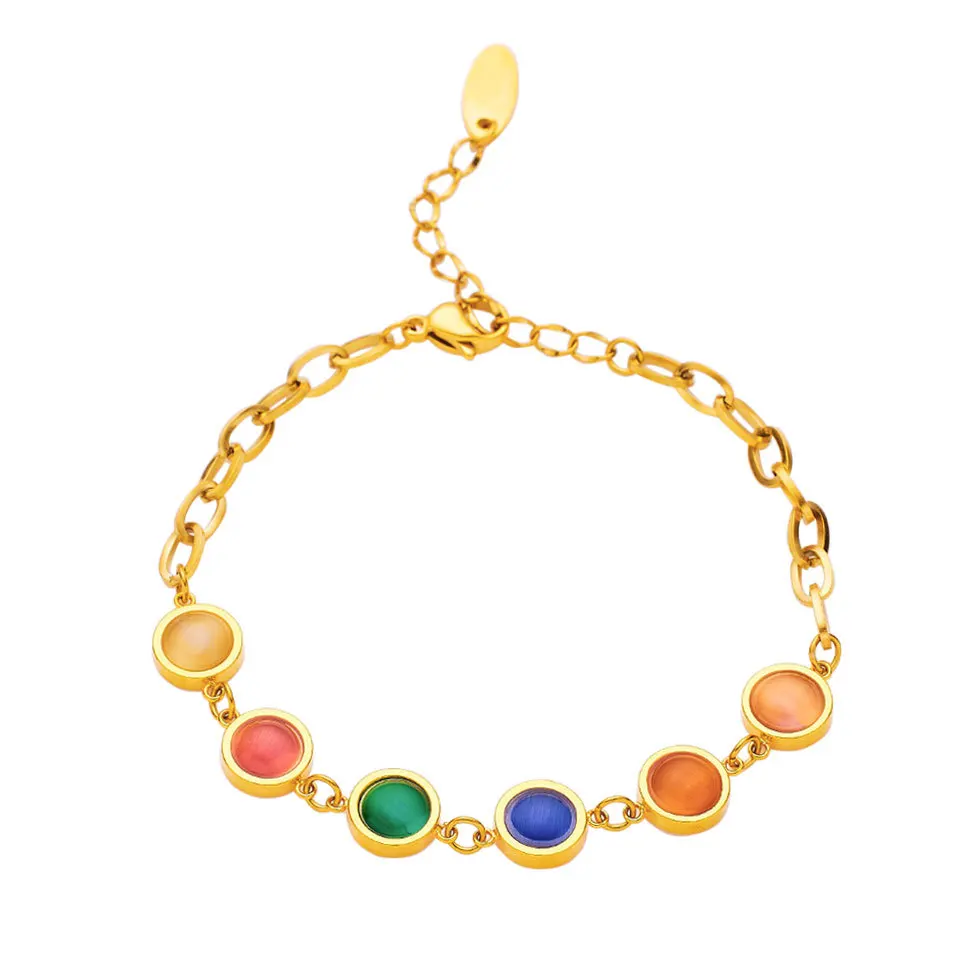 5pcs Ins Popular Surgical Steel Candy Color Gems Chain Bracelets Wholesale Non-fading Rianbow Cuff Bangle Custom Memory Jewelry