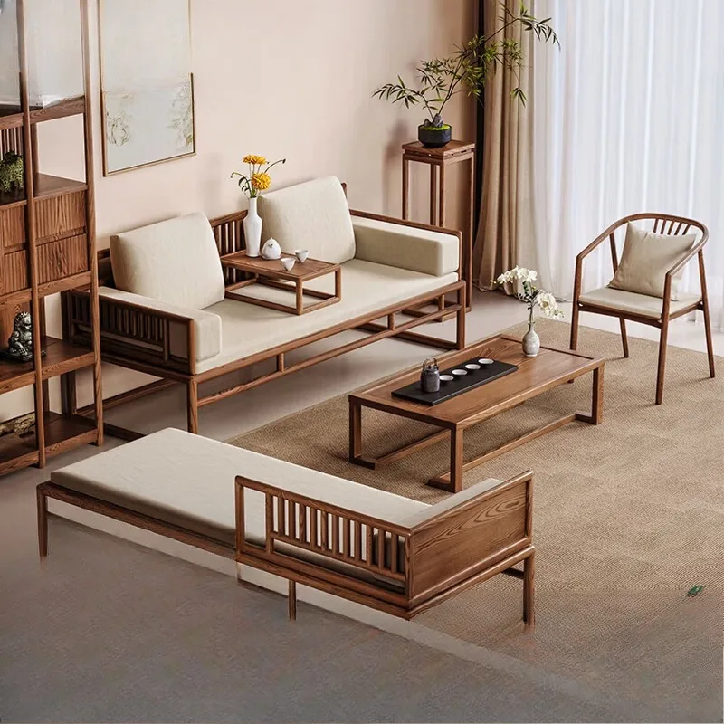 

New Chinese solid wood Arhat bed, tea table combination package, living room home Zen sofa bed integrated