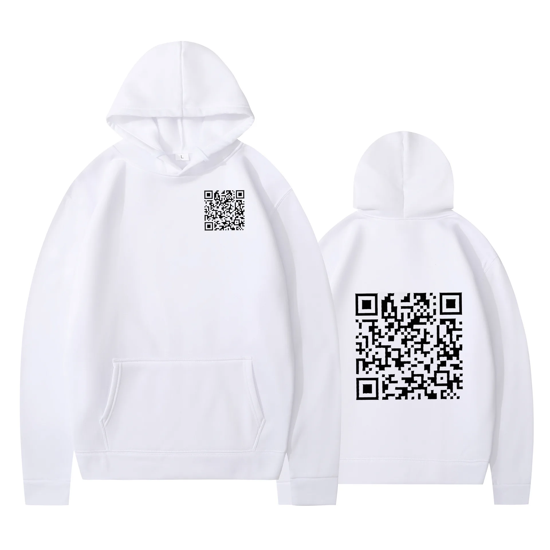 Funny Hoodies Women Men Qr Code Print Hooded Front Pocket Sweatshirt Spring Fashion Comfort Causal Oversized Pullover Tops