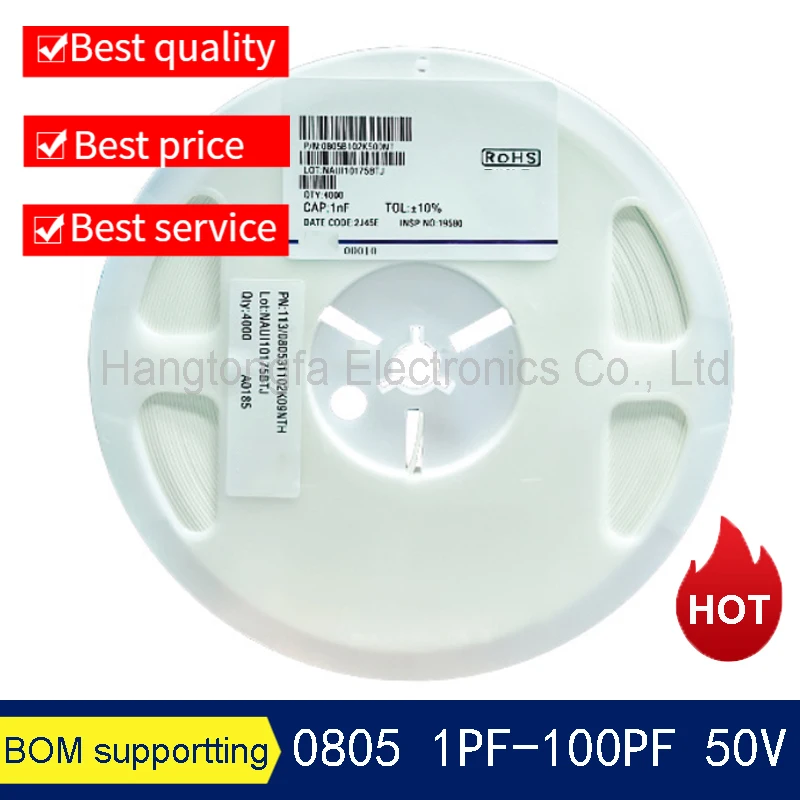 

4000 шт. чип-конденсатор 0805 2,7P 4,7P 10P 22P 33P 47P 75P 100P PF 2012 101J NPO 50V катушечный керамический конденсатор SMD новый