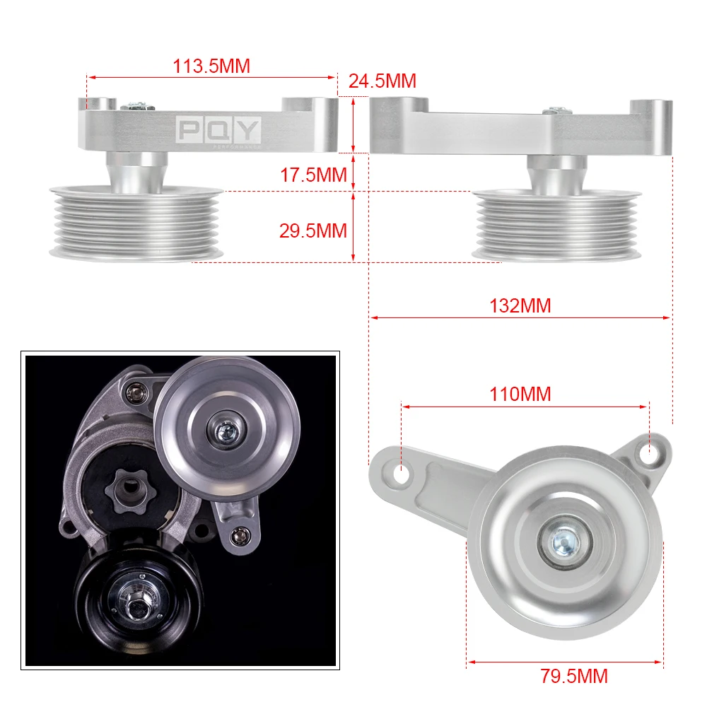 WLR - Adjustable EP3 Pulley Kit For Honda 8th 9th Civic All K20 & K24 Engines with Auto Tensioner Keep A/C Installed WLR-CPY01