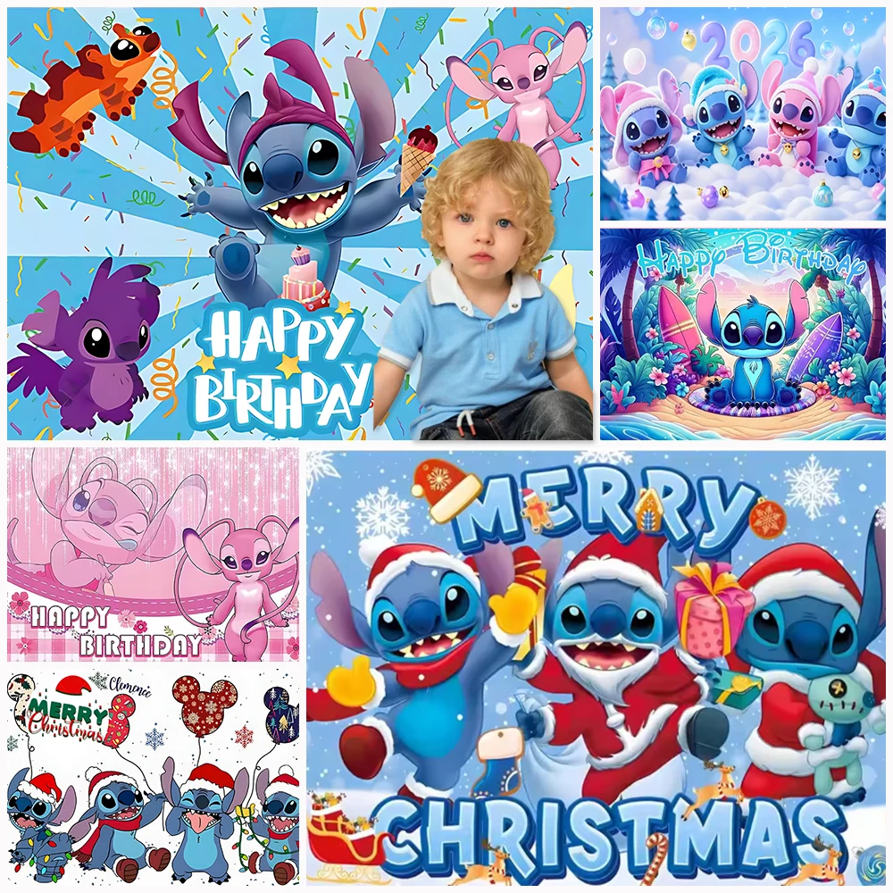 

Disney Lilo And Stitch Theme Background Decoration For Children's Birthday Parties Christmas Backdrop Banner Photography Props