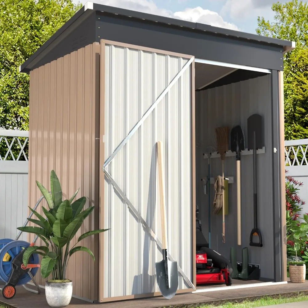 

5' x 3' Outdoor Metal Storage Shed, Steel Garden Shed with Single Lockable Door, Tool Storage Shed for Backyard, Patio, La