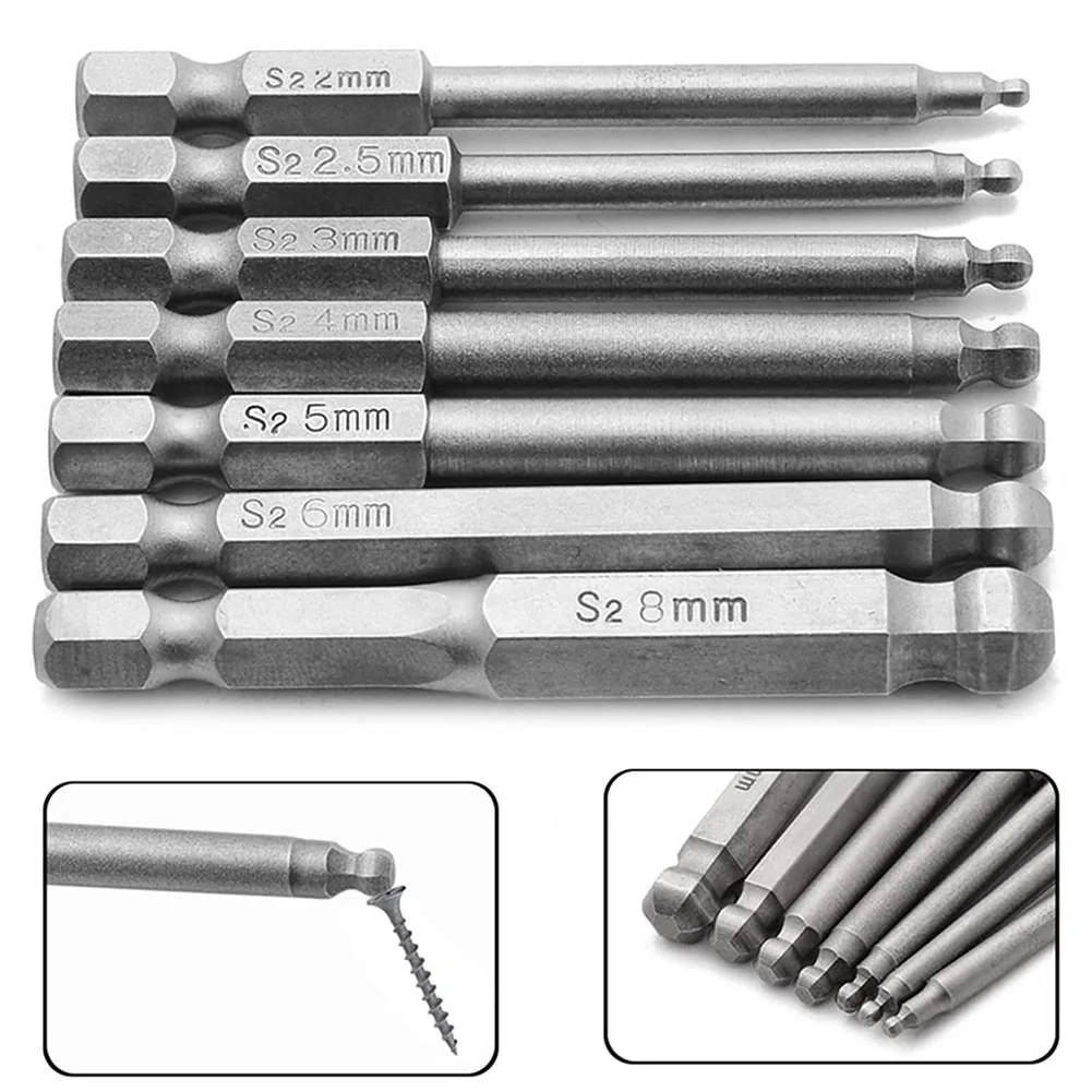 1pc 65mm Ball End Hex Screwdriver Bit Magnetic Hexagon Head Screw Driver Drill Tools  For Manual Electric Screwdriver