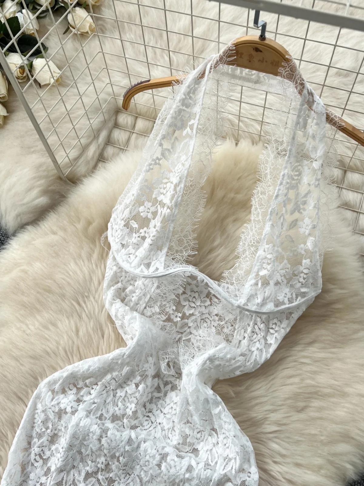 Sexy diepe V Ne Svel Lace doorzichtige lange Dr dames pendelen Koreaanse Sle a-lijn rok lenteseizoen halflange lengte