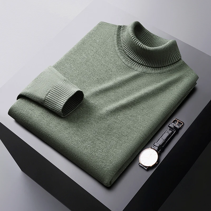 Suéter térmico de cuello alto para hombre, ropa elástica resistente al frío, suéter informal simple a la moda de color puro que combina con todo, invierno