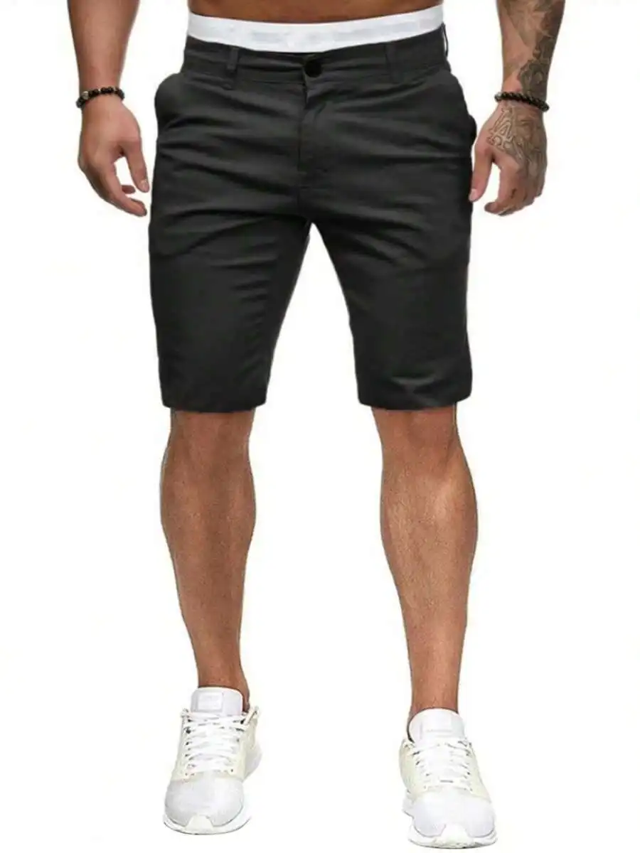 Men Slim Fit Joggers Shorts Casual Solid Color Knee Length Cargo Shorts With Pockets For Summer Beach Streetwear