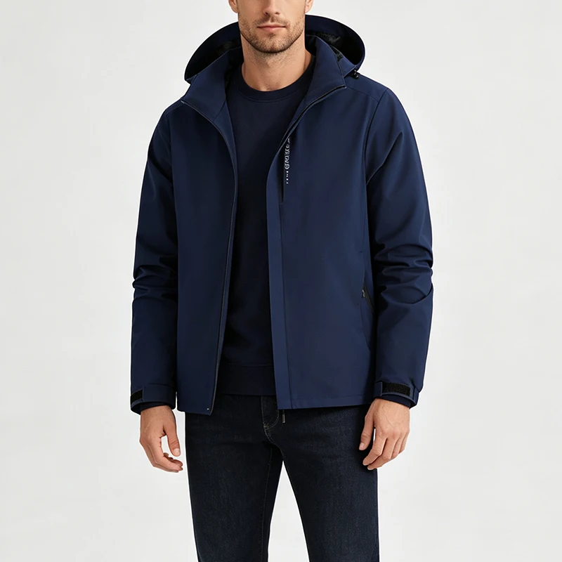 Unisex Spring‑Autumn Outdoor Windproof Jacket, Detachable Hood Single‑Layer Shell Coat, Casual Sports Windbreaker Outerwear for