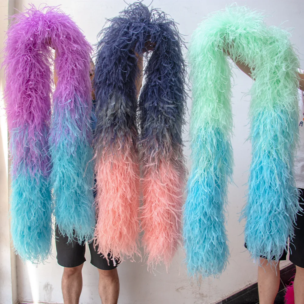 

10Ply 20Ply boa Natural Ostrich Feathers Boa Scarf 2 Meters Ribbon Decoration Shawl Luxury Ostrich plumas Fringe Party Dress Diy