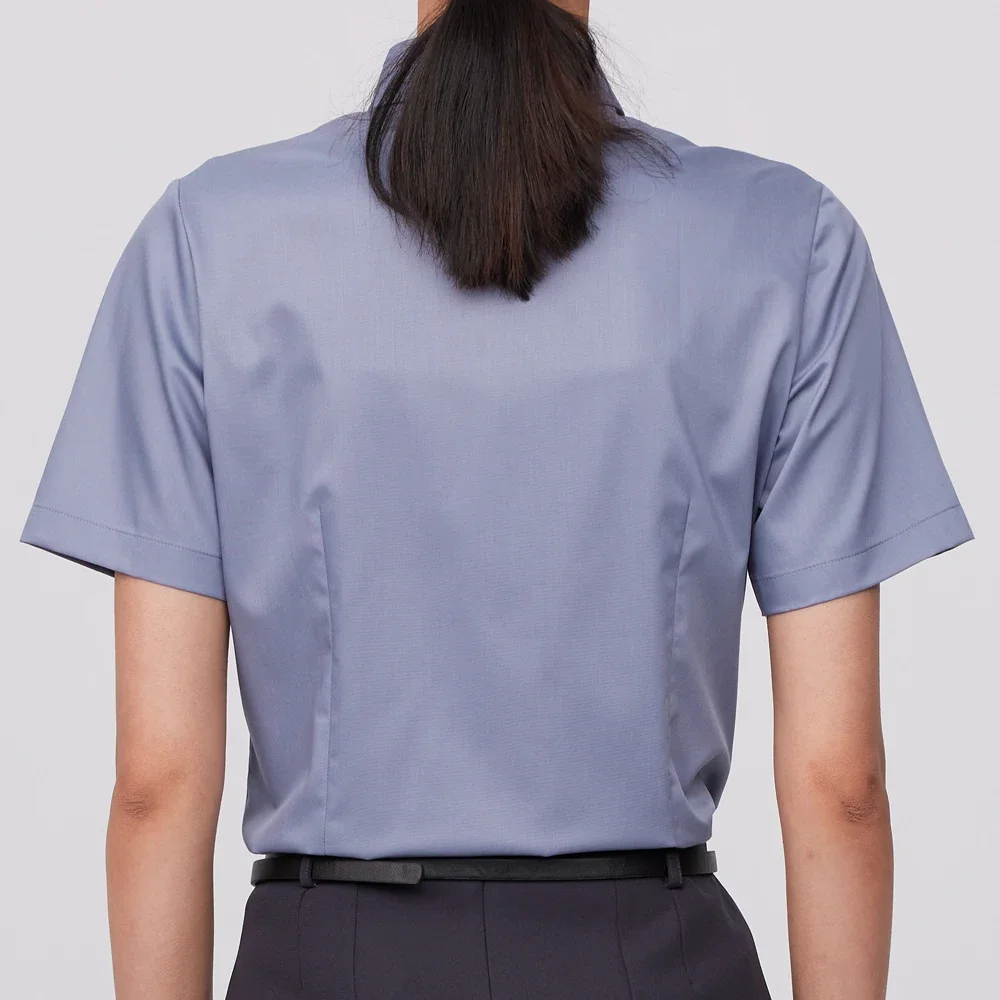 Damska koszula biurowa z krótkim rękawem, bez kieszeni, nie wymagająca prasowania, codzienna, dopasowana, elegancka, elastyczna bluzka i koszula.