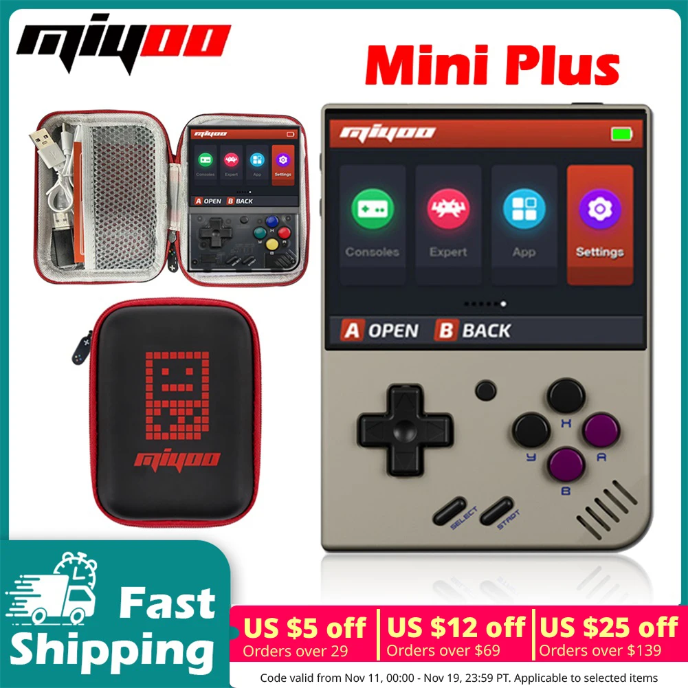 MIYOO Mini Plus Handheld Game Console 3.5Inch IPS Screen Mini+ Classic Portable Video Game Consoles With Travel Bag Hobbies Gift
