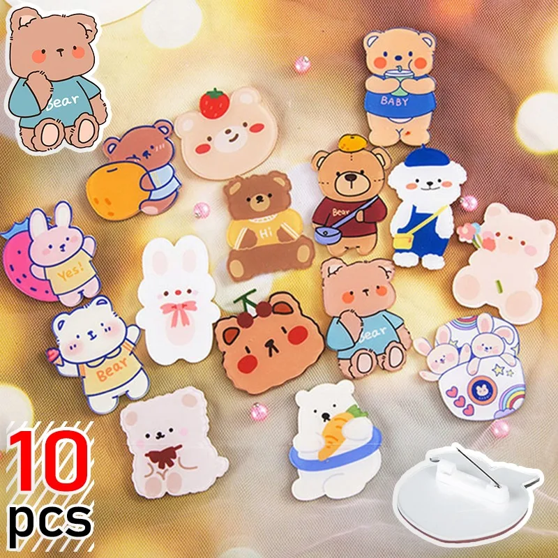 Korean Lovely Bear Brooch Little Bears Lightweight Emblem Multi Type Acrylic Brooches Cute Versatile Bag Pendant Clothing Parts