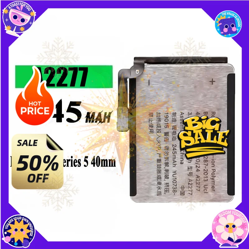 SWZY A2277 A2181 245mAh 296mAh Battery For Apple Watch Series 5-40mm A2277/Watch Series 5-44mm GPS A2181 Batteria